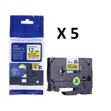 Imagem de Kit 5 Fitas Flexível Compatível Tze-FX631 Amarela 12mm - Genérica Brot