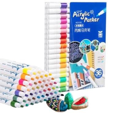 Imagem de Caneta Canetinha de Ponta Dupla coloridas Kit com 36 Unidades, Canetas Hidrográficas 2 em 1, Pincel Lettering, Bullet Journal e Caligrafia e Desenhos Cores Atóxicas e - Ideal p/Artistas e Estudantes