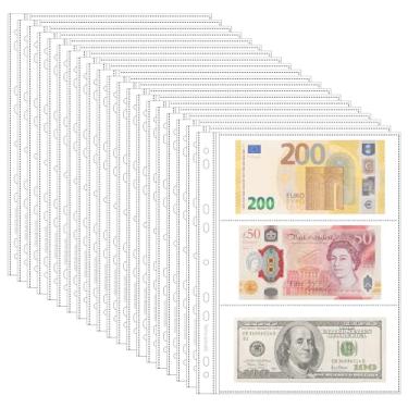 Imagem de 20 folhas de páginas de moeda para coleção de papel-moeda - 3 bolsos para moeda/porta-moedas, páginas de álbum para colecionar páginas para notas de papel-moeda, cupom IN02020