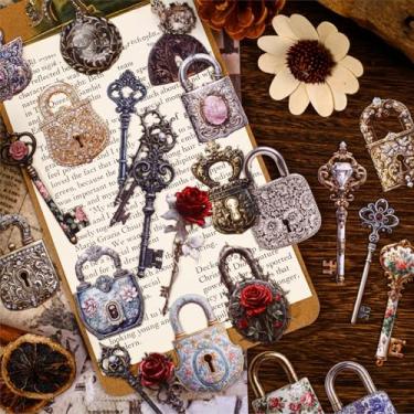 Imagem de Kit de adesivos de scrapbook com chave de bloqueio, 180 peças, conjunto de adesivos à prova d'água para lixo, diário, garrafas de água, telefone, laptop, decalques para adolescentes, meninas, crianças