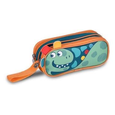 Imagem de Estojo Dinossauro Verde T Rex Escolar Infantil Menino Pets - Clio