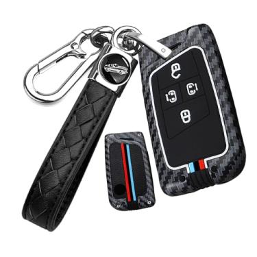 Imagem de HIBEYO Capa de chaveiro de 4 botões adequada para Volkswagen Passat Golf Alltrack Atlas Jetta Skoda Superb A7 Kodiaq Magotan B8 GTE Arteon Tiguan Acessórios Metal e Silicone Key Case-B Chaveiro