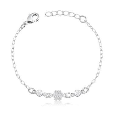 Imagem de Pulseira Infantil Elos 1x1 com Chapinha Flor e Pedra de Zircônia (13cm)