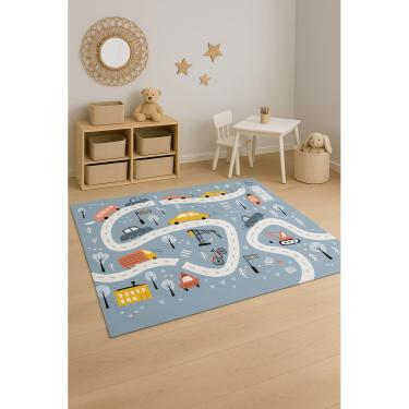 Imagem de Tapete Infantil Emborrachado Antiderrapante 100x140cm - Carrinhos