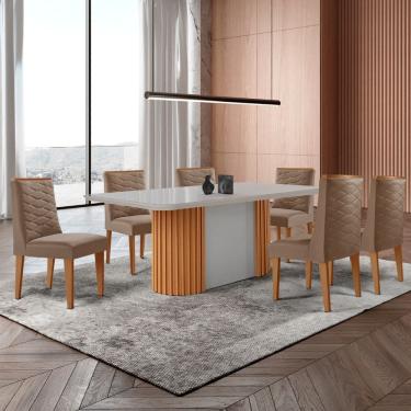 Imagem de Mesa de Jantar Aspen 180cm Tampo MDF Vidro com 6 Cadeiras Safira Moderna Mobília