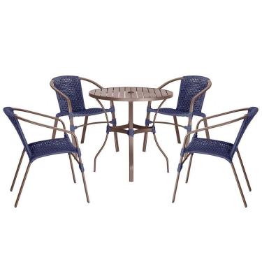 Imagem de 04 Cadeiras Floripa E Mesa Roma 80cm Marrom Trama Azul