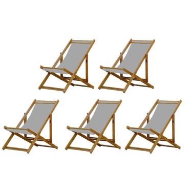 Imagem de Kit 5 Cadeiras Espreguiçadeira Preguiçosa Dobrável Mel Sem Braço