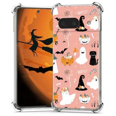 Imagem de YEPO Capa de outono outono abóbora para meninas Google Pixel 8A, capa de telefone infantil moderna TPU bumper Halloween fantasma engraçado para celular infantil para Google Pixel 8A rosa