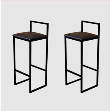 Imagem de Jogo 2 Banqueta Alta Cozinha Bar Balcão Bistrô Industrial Preta Estofado Marrom