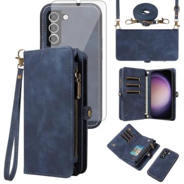 Imagem de Asuwish Capa de celular para Samsung Galaxy S23 5G carteira com zíper destacável com protetor de tela de vidro temperado alça transversal flip porta-cartões S 23 23S GS23 G5 SM-S911U 6,1 polegadas