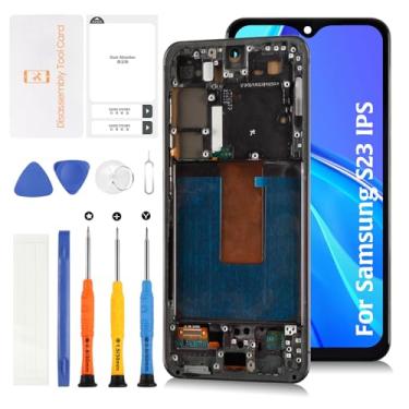 Imagem de Olivechard Montagem de tela embutida para Samsung Galaxy S23 5G (sem função de impressão digital – 15.1 cm) SM-S911B/U/W Montagem digitalizador de tela LCD de substituição (com moldura preta Phantom
