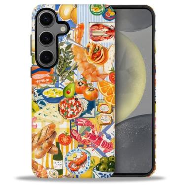 Imagem de DAIZAG Capa para Samsung Galaxy S24, capa de proteção de nível militar, colagem, comida, peixe, amarelo brilhante (amassado)