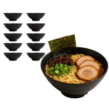 Imagem de Kit 10 Tigela Bowl Preta Servir Oriental 22cm 1000ml Plastico Lamen Sopa Profissional Restaurante
