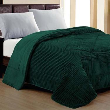 Imagem de Cobertor Aveline Casal Queen Manta Plush Canelada 01 Peça Toque Macio - Verde Esmeralda