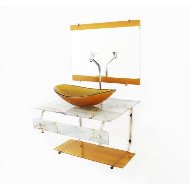 Imagem de Gabinete De Vidro 60Cm Cuba Oval - Mármore Branco Dourado