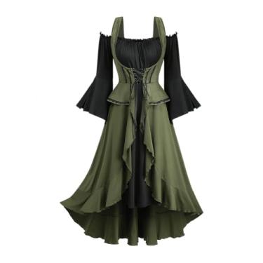 Imagem de ROSE GAL Rosegal Plus Size Renaissance Corset Dresses for Women Halloween Costume Peasant Medieval Irish Dress Bell Sleeve 2 in 1 Ruffle Maxi Fairy Medieval Dress(Green/4X)