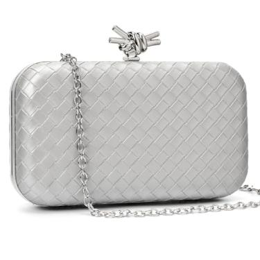 Imagem de Gurina Elegante bolsa clutch de couro PU para mulheres - Bolsas formais para noite com corrente destacável, para festas de casamento, Zooi Prata