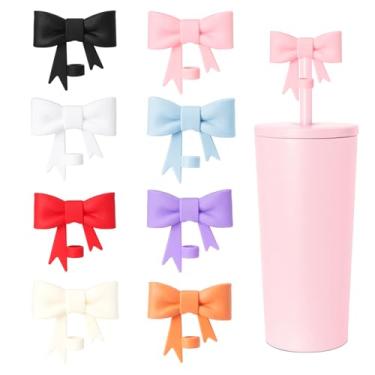 Imagem de YAYAYOUNG 8 peças de capas clássicas de canudo de arco de 8 mm compatíveis com copos Stanley Tumbler, protetores de tampas reutilizáveis de silicone fofos para canudo, canudo, acessórios