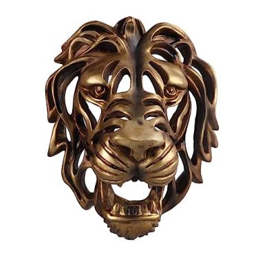 Imagem de Decoração de parede de cabeça de leão, arte montada na parede, estátua de animal de resina dourada vívida, ornamento moderno para corredor de escritório em casa