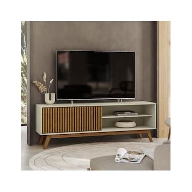 Imagem de Rack Olivar Fox 160 Ripado Para TV até 55” Porta Deslizante 1 porta 3 Nichos