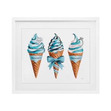 Imagem de Stupell Industries Cones de sorvete glam azul impressão emoldurada branca sob vidro design por Amanda Greenwood, 43 x 53