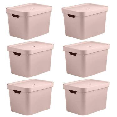 Imagem de Kit 6 Caixas Organizadora 18L Ou 24,5X27X36Cm Cube Rosa