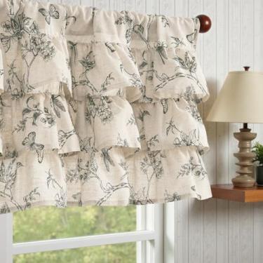 Imagem de jinchan Cortina de saia com babados de linho floral para cozinha, 45,7 cm, tratamento de janela pequena chique gasto para sala de estar, casa de fazenda, core, filtro de luz, bolso para varão 1 painel