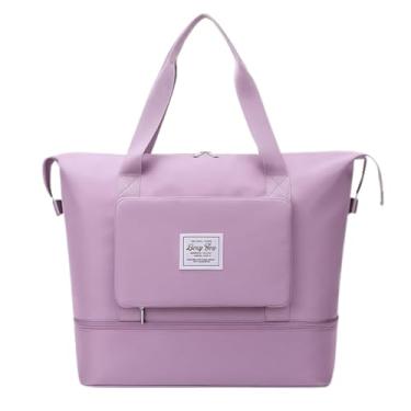 Imagem de Bolsa Mala Dobrável Expansível e Impermeável Oxford – Ideal Academia e Viagem • Compartimento para Tênis/Roupas Molhadas • Alças Mão e Tiracolo Reforçadas (Lilás)