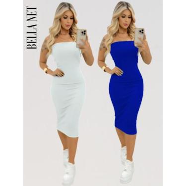Imagem de KIT 2 Vestidos Midi Colado Sem Alça Anarruga Sem Bojo Lindas Cores - B