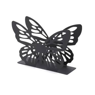 Imagem de Porta-guardanapos de borboleta – Caixa decorativa de tecido oco de ferro para restaurantes ocidentais, hotéis, mesa de trabalho (Negro)