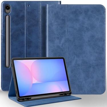 Imagem de NANRUIL Capa protetora para Samsung Galaxy Tab S10 FE Plus+ de 13 polegadas com suporte para caneta S 2025 (modelo: SM-X620/X626) capa protetora de couro genuíno, azul