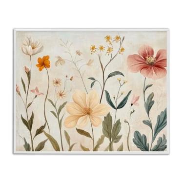 Imagem de Stupell Industries Design de arte giclée emoldurado branco com folhagem floral fraca por Petal Prints Design, 28 x 35 cm