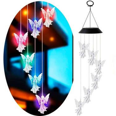 Imagem de Pisca Solar Giratório Anjos Decoração De Natal LEDs Colorido