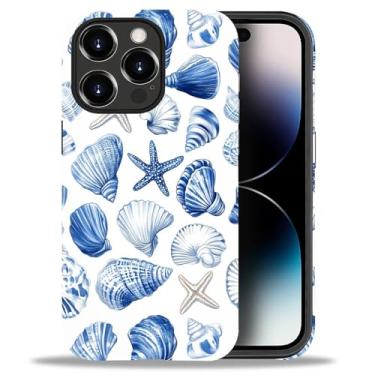 Imagem de CARLOCA Capa fosca de corpo inteiro compatível com iPhone 14 Pro para meninas e meninos, capa rígida à prova de choque para iPhone 14 Pro, estampa estética da moda, azul, oceano, concha, estrela