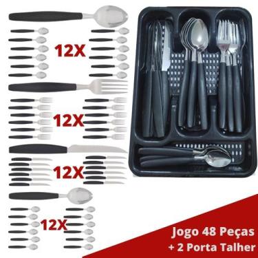 Imagem de Faqueiro Aço Inox 48 Pçs C/ 2 Porta Talheres Berlim Preto - EM CASA TE