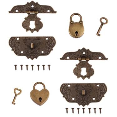 Imagem de TNJPSEK Pacote com 2 ferragens de trava de caixa de joias vintage, ferragens decorativas de latão antigo, trava e dobradiça para caixas de madeira, caixas de ferramentas, armários pequenos projetos de