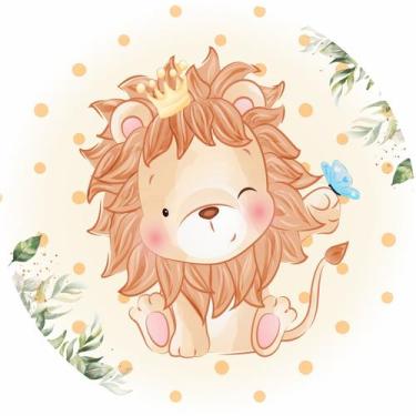 Imagem de Painel de Lona Redondo Leãozinho Rei Cute Borboleta - Fabrika De Festa