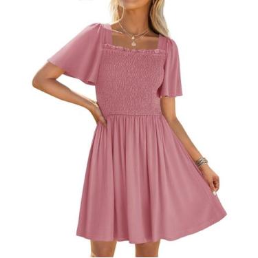 Imagem de Vestido feminino ZESICA 2025, casual de verão, manga esvoaçante, rosa