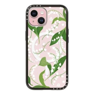 Imagem de CASETiFY Capa compacta para iPhone 15 [fina e elegante/compatível com Magsafe/1,2 m. Proteção contra quedas de nível militar] - Lírio do Vale - Preto transparente