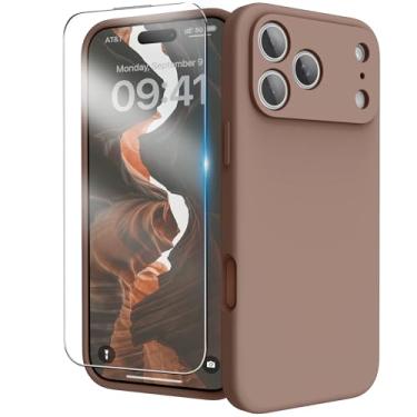 Imagem de INGIDO Capa para celular Pro Max 2025, capa de silicone líquido com proteção para câmera, capa de borracha de gel macio com forro de microfibra, capa protetora à prova de choque, 17,5 cm, marrom claro