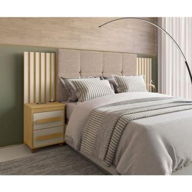 Imagem de Cabeceira Casal Extensível com 2 Mesas de Apoio Ripado Suiça Cinamomo/