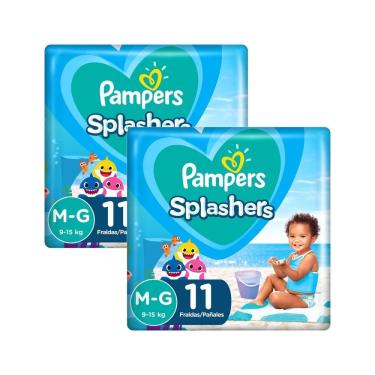 Imagem de Kit 2 Fralda Pampers Splashers Baby Shark Tamanho M/G com 11 Fraldas Descartáveis