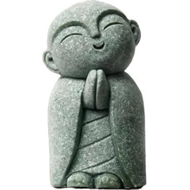 Imagem de ZKSYLSM Estatuetas de Buda de Pedra de Buda | Decoração Feng Shui | Estátua de Jardim Japonês | Pequeno Buda para Riqueza, Boa Sorte e Paz | Decoração de Carro de Escritório em Casa (Monge Jizo)