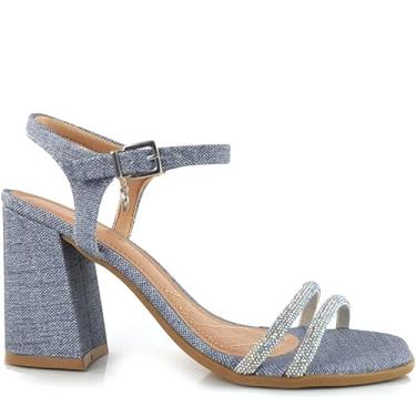 Imagem de Sandália Feminina Casual Social com Strass Bico Quadrado Salto Grosso Ramarim 2341201
