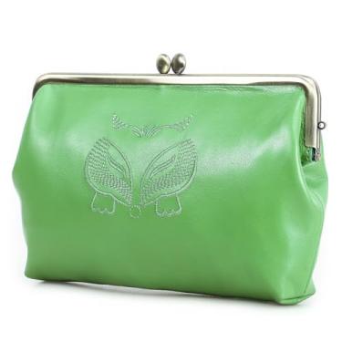 Imagem de CONTACTS Bolsa clutch feminina de couro de cabra de flor integral pequena para mulheres Kiss Lock clutch bolsa vintage para noite bolsa de casamento (verde)