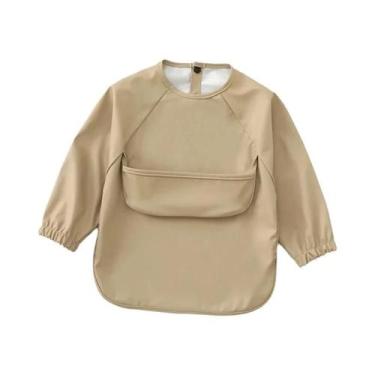 Imagem de Babador Impermeável De Manga Longa Em Cor Sólida Para Bebês, Avental D