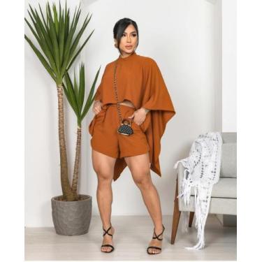 Imagem de Conjunto Feminino Três Peças Kimono Estilo Capa Shorts E Cropped - Sim