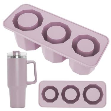 Imagem de 2 bandejas de cubos de gelo para Stanley, 3 moldes de cubos de gelo de cilindro oco com tampa, molde de gelo de silicone para copos de 850 a 1,134 g, máquina de cubos de gelo de silicone de liberação