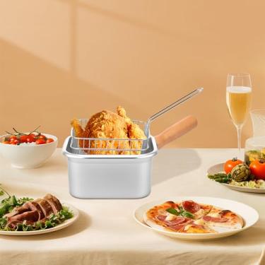 Imagem de Frigideira com cesta de cozinha de aço inoxidável grande capacidade versátil filtro de óleo frigideira portátil com chip aquecimento rápido suprimentos de cozinha para batatas fritas (2)