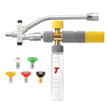 Imagem de Tool Daily Conector duplo de canhão de espuma, mini canhão de espuma para lavadora de pressão, 5 pontas de bico de pulverização de lavadora elétrica, conexão rápida de 1/4 polegada